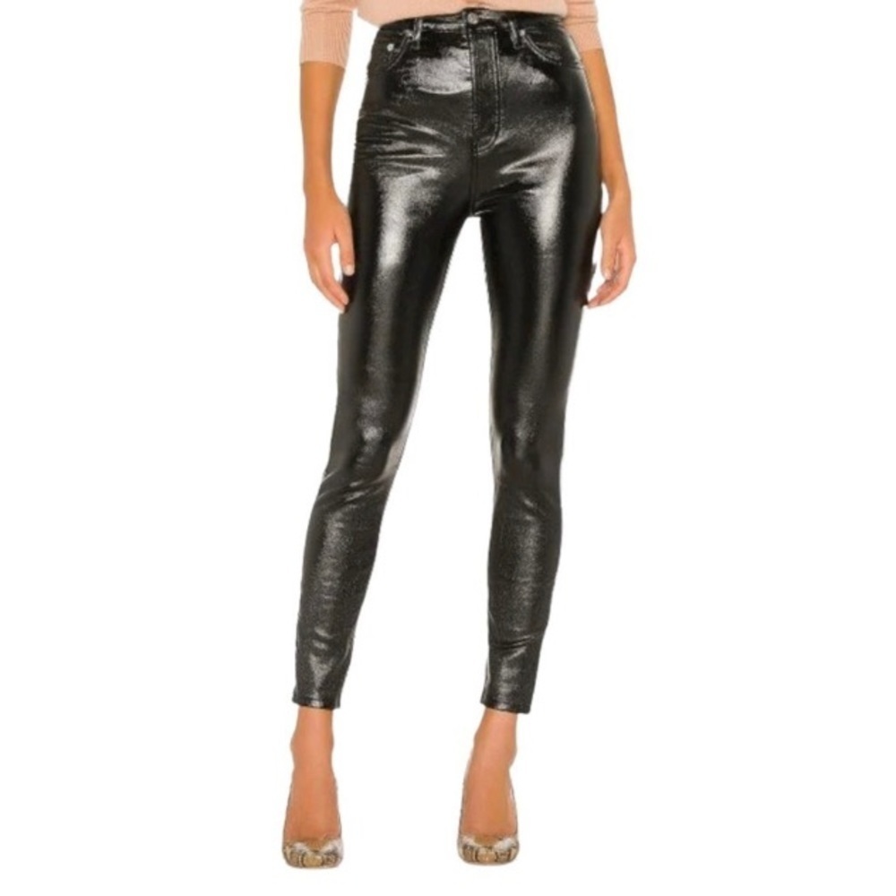 We the Free Free People Phoenix Coated Skinny Jeans Liquid Black Size 31 12 NEW